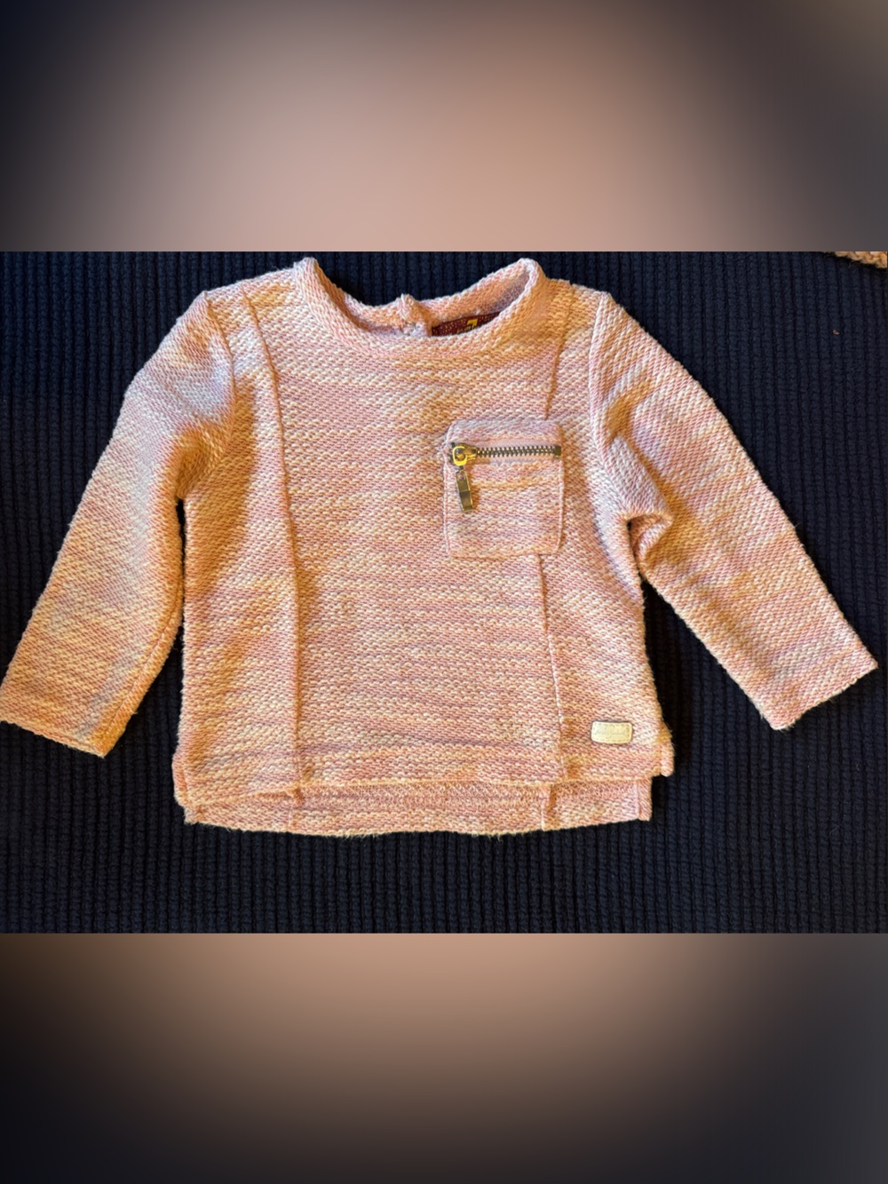 Infant 12 Month - Textured Pink Crewneck Sweater with Front Zip Pocket